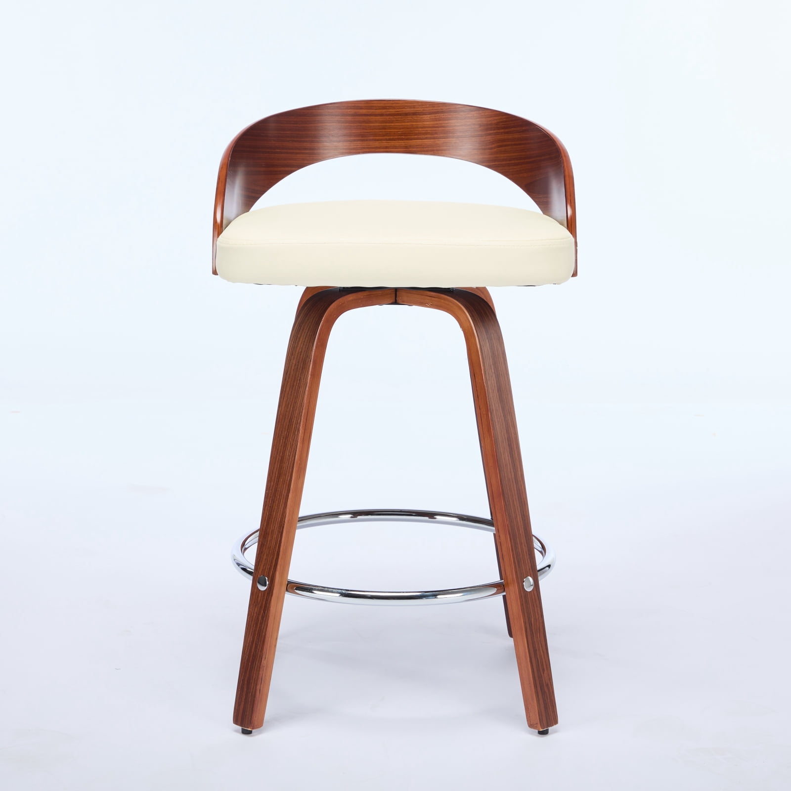 Bar Stools Set of 2, Swivel Bar Height Stools with Low Back, Wood Bar Chairs with Soft Cushion Seat