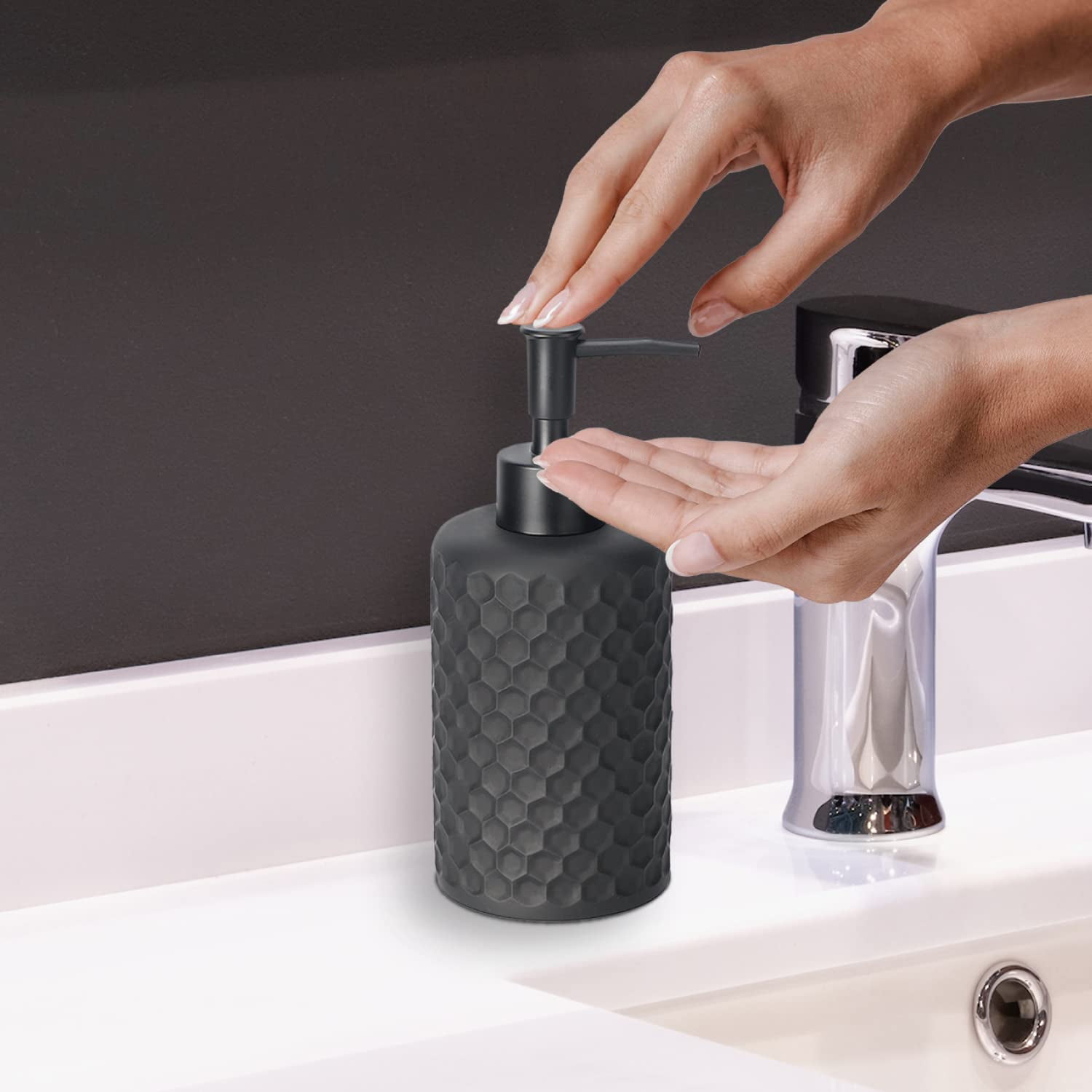 6 Piece Bathroom Accessories Set, Toothbrush Holder, Toothbrush Cup, Soap Dispenser,Bathroom Vanity Tray, Qtip Holder, Trash Can - Cement