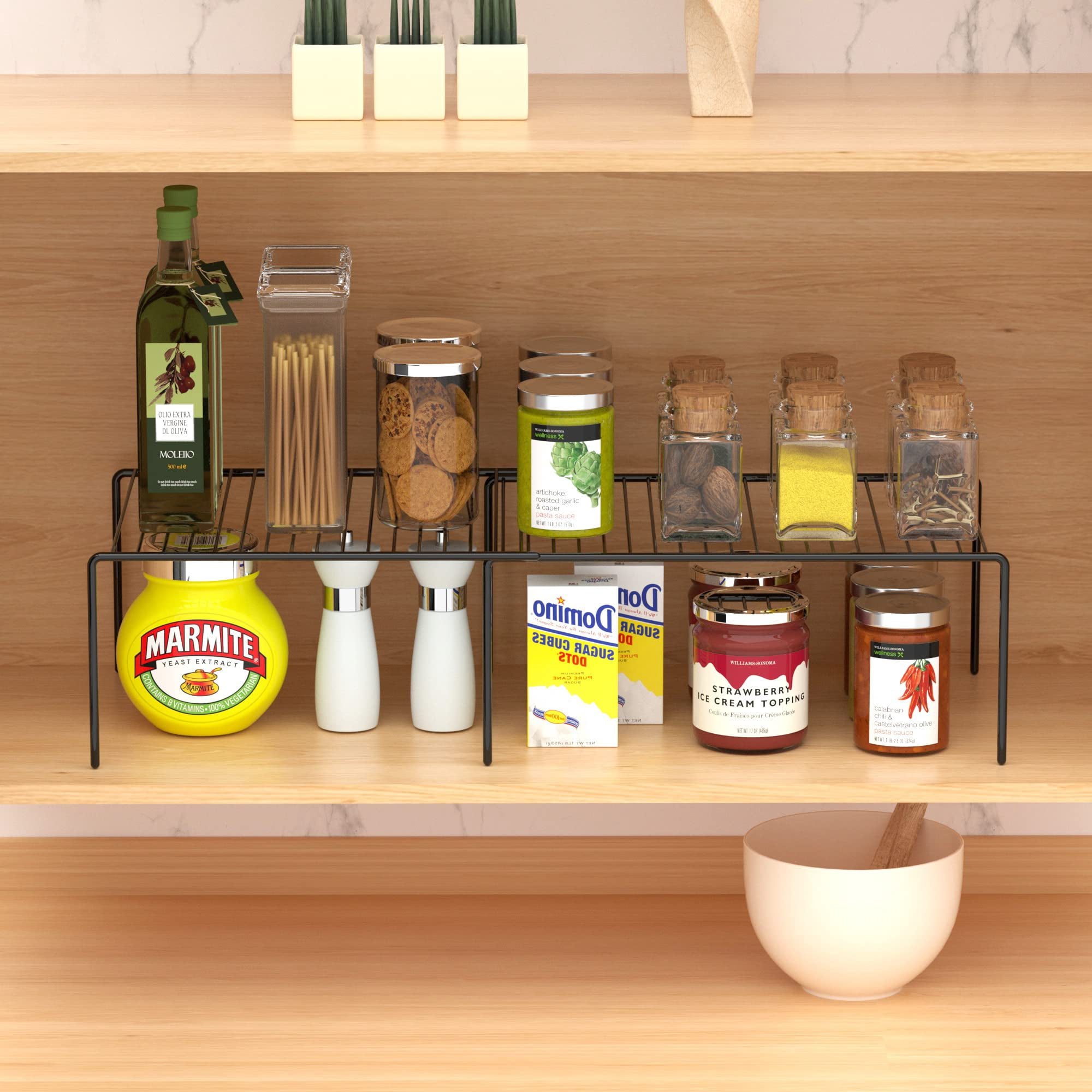 Expandable Shelf Rack Rustproof Metal Storage Organizer For Kitchen Fridge Bathroom Black