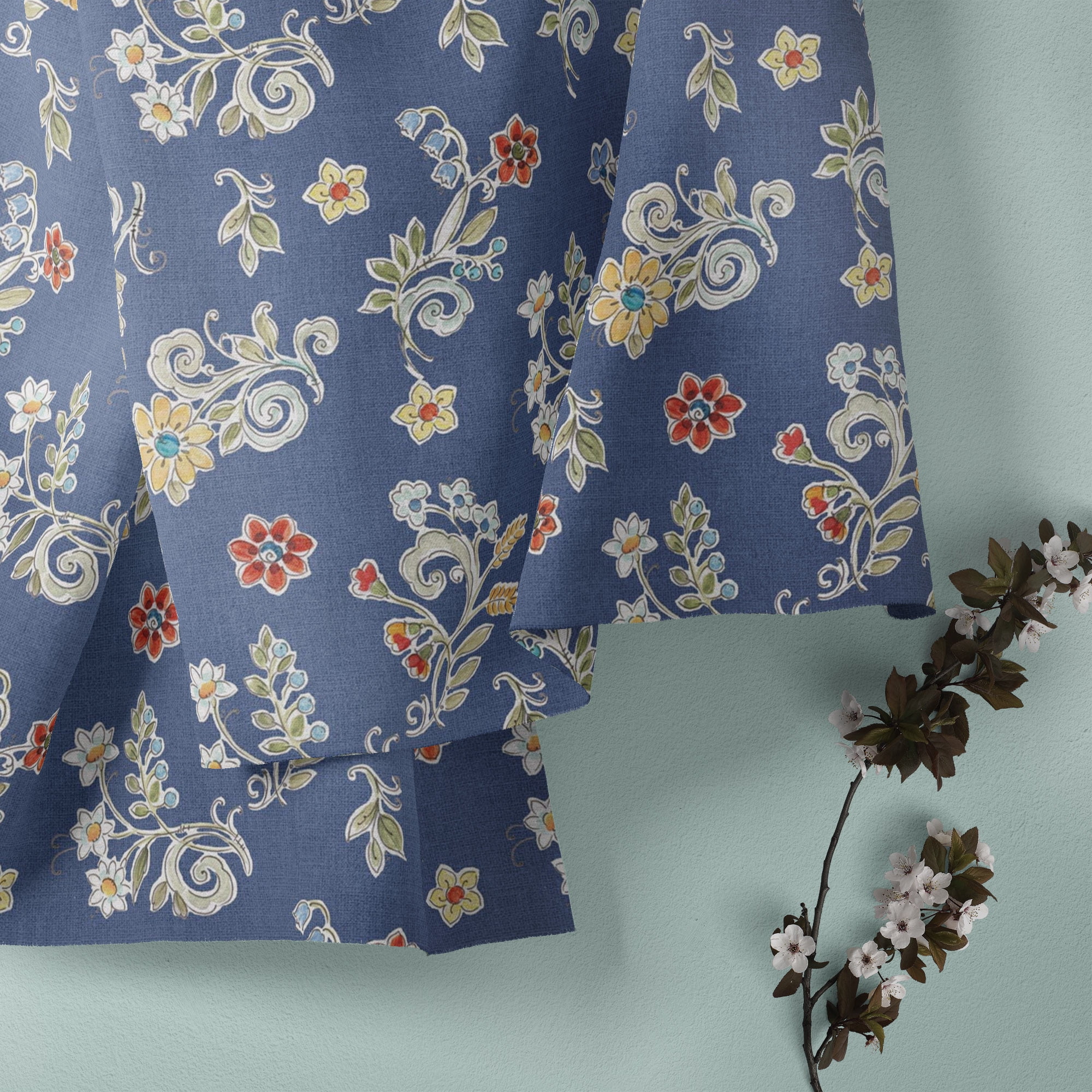(3 pack) David Textiles Morning Bloom Ditsi Blue Cotton 1 Yard Fabric Cut