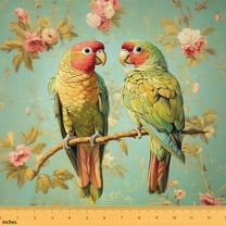 Castle Fairy Kawaii Parrot Fabric by the Yard 1 Yard,Chic Flower Home Decor Fabric by the Yard,Floral Animal Room Decor Fabric by the Yard,Ultra Soft Home Decor