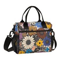 FORMRS Insulated Lunch Bag Unisex Large Capacity with Shoulder Strap, Beige Flowers