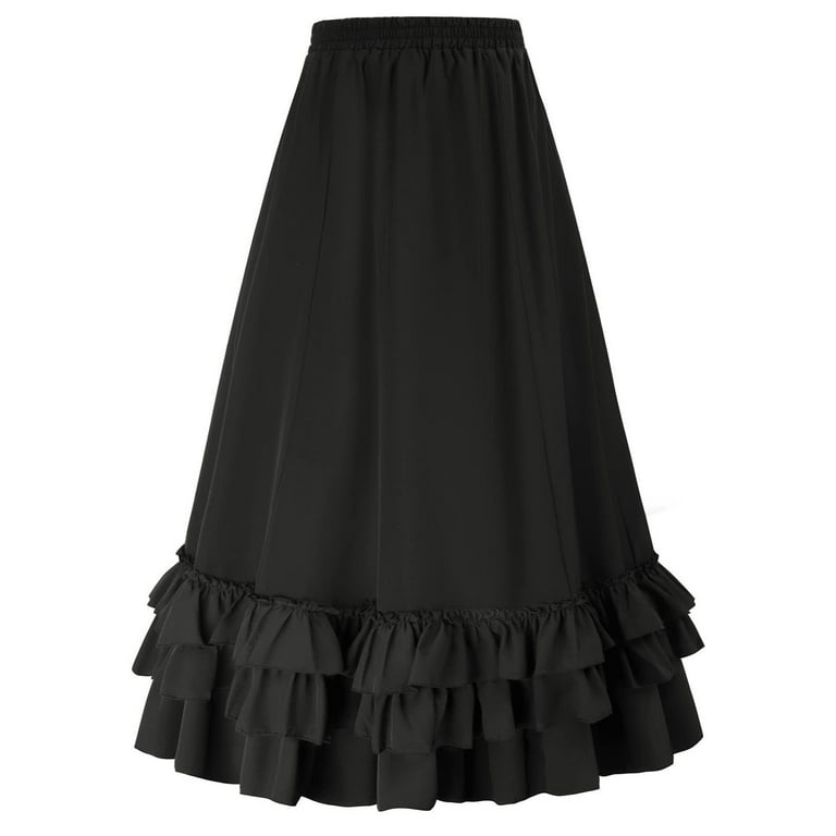 Hfyihgf Women s Steampunk Gothic Skirt High Low Vintage Multi Layered Ruffle Skirt Medieval Long Skirts Renaissance Outfits Black XL Walmart