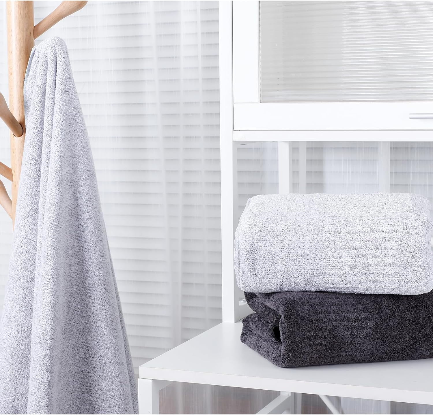 2-Pack 27" x 54" Bath Towels 30%  Viscose Made from Bamboo Ultra Soft & Highly Absorbent Solid Premium Bath Towels for Bathroom, Hotels, Spa and Gym, Light Gray