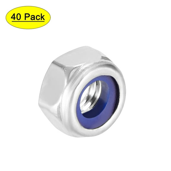 M5 x 0.8mm Nylon Insert Hex Lock Nuts, 316 Stainless Steel, 40 Pcs