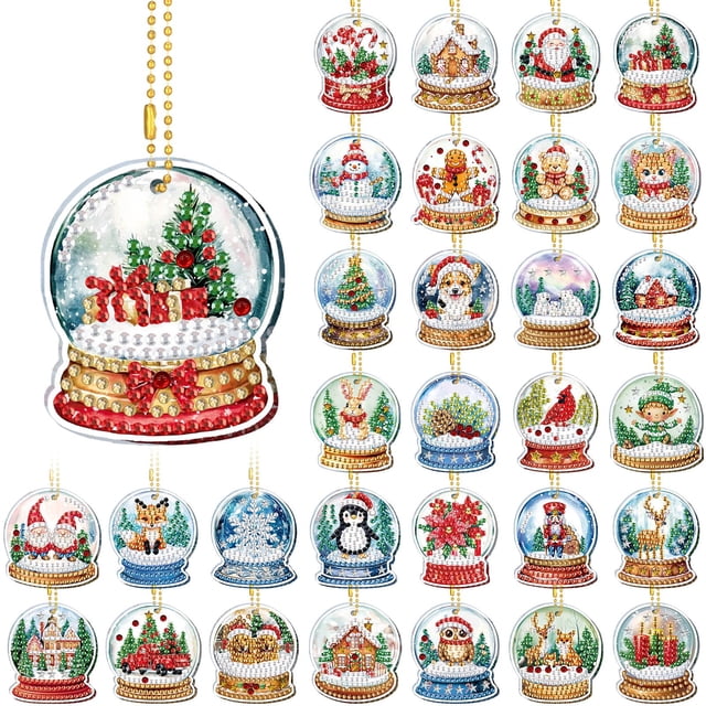 Kit de Llaveros de Arte con Diamantes WILLBOND Navidad 30 Piezas 5D DIY