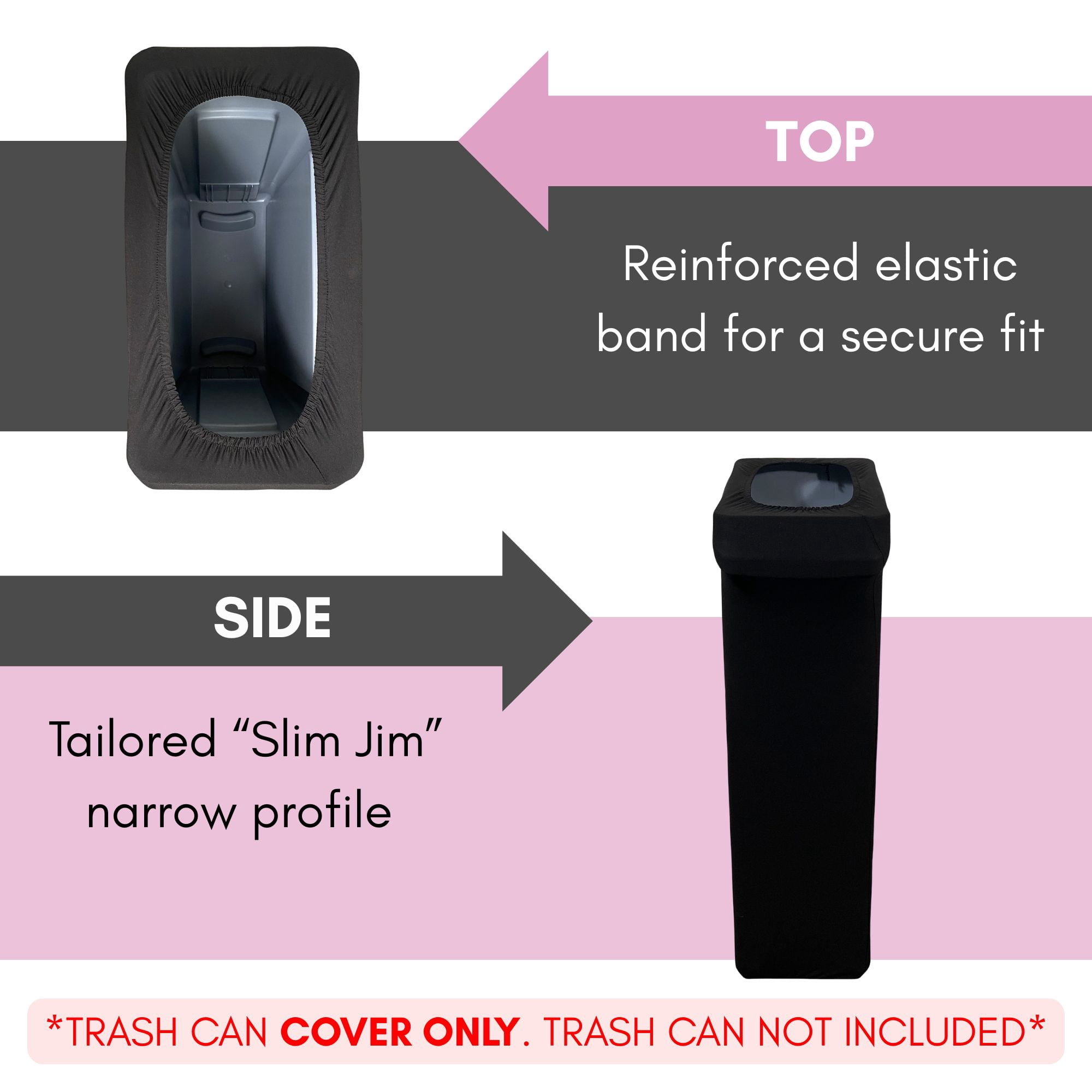YOUR CHAIR COVERS - 23 Gallon Spandex Slim Jim Narrow Trash Can Cover - Black (Cover ONLY, Trash CAN NOT Included)