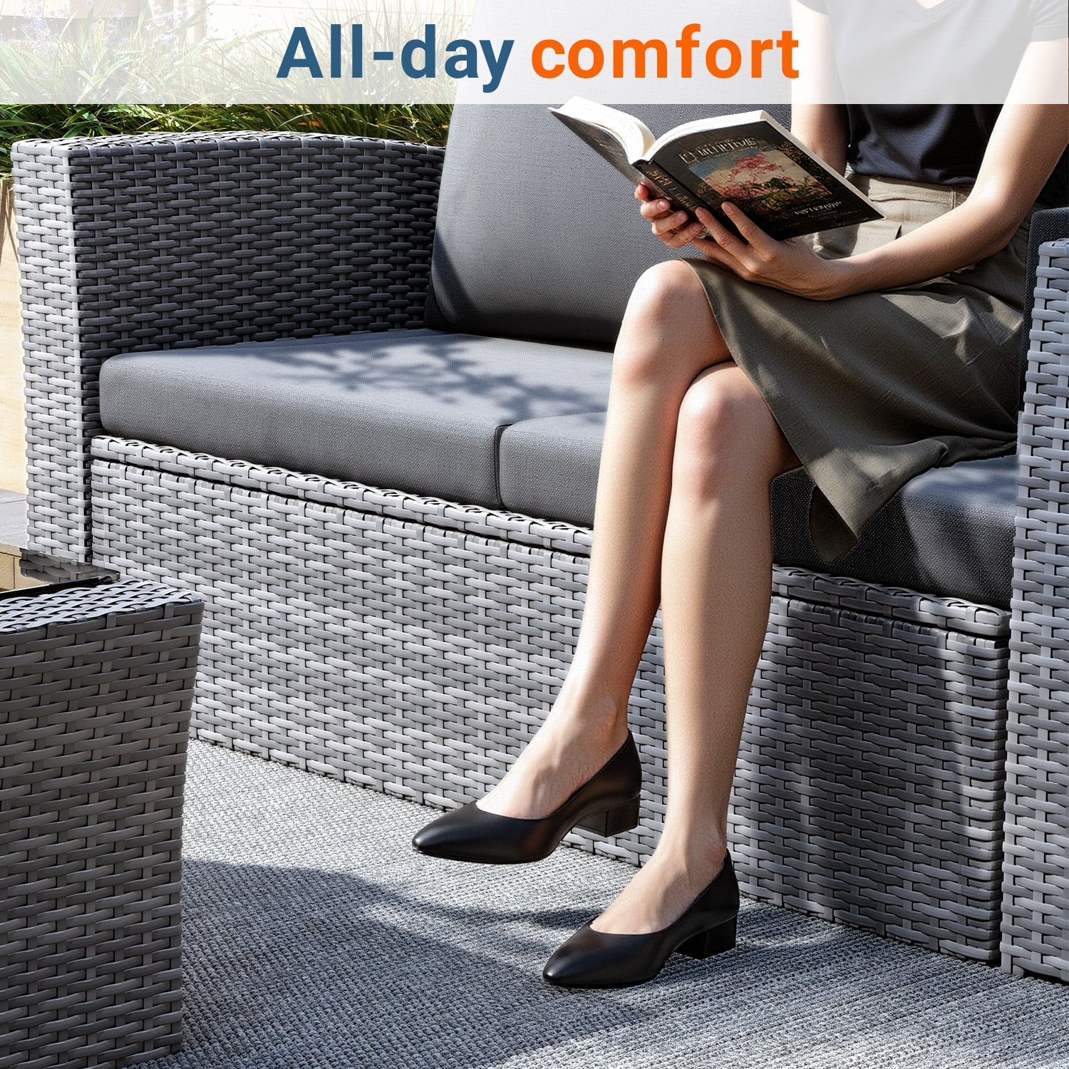 Superjoe 4-Piece Outdoor Patio Furniture Sets, Wicker Rattan Conversation Set, Gray Rattan Black Cushion