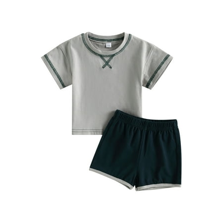

WakeUple Baby Boy Girl Summer Clothes Short Sleeve T-Shirt Top Elastic Waist Shorts Set 2Pcs Summer Basic Outfit