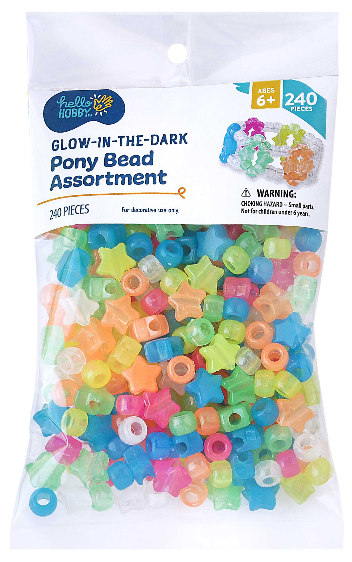 pack) Hello Hobby Pony Bead Mix, Glow in the Dark, 240 Pieces