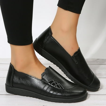 

eczipvz Womens Shoes Dressy Casual Women s Comfortable Shoes Loafer Casual Leather Natural Driving Fashion Flats Breathable Nurse Walking Ladies Slip On Shoes Black