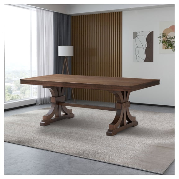 78.74''Rectangular Rubber Wood Dining Table for 6-8 with Wooden Trestle Pedestal Base,Mid Century Modern Kitchen Wooden Table Dinner Table for Dining Room, Living Room,OAK