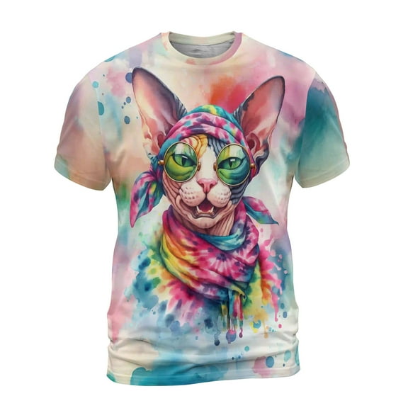 Hippie Sphynx Portrait Watercolor Tie-Dye Vintage Styles All Over Print 3D Shirt Unisex Merch Cat Lover Kitten Owner Gifts Idea - 00014