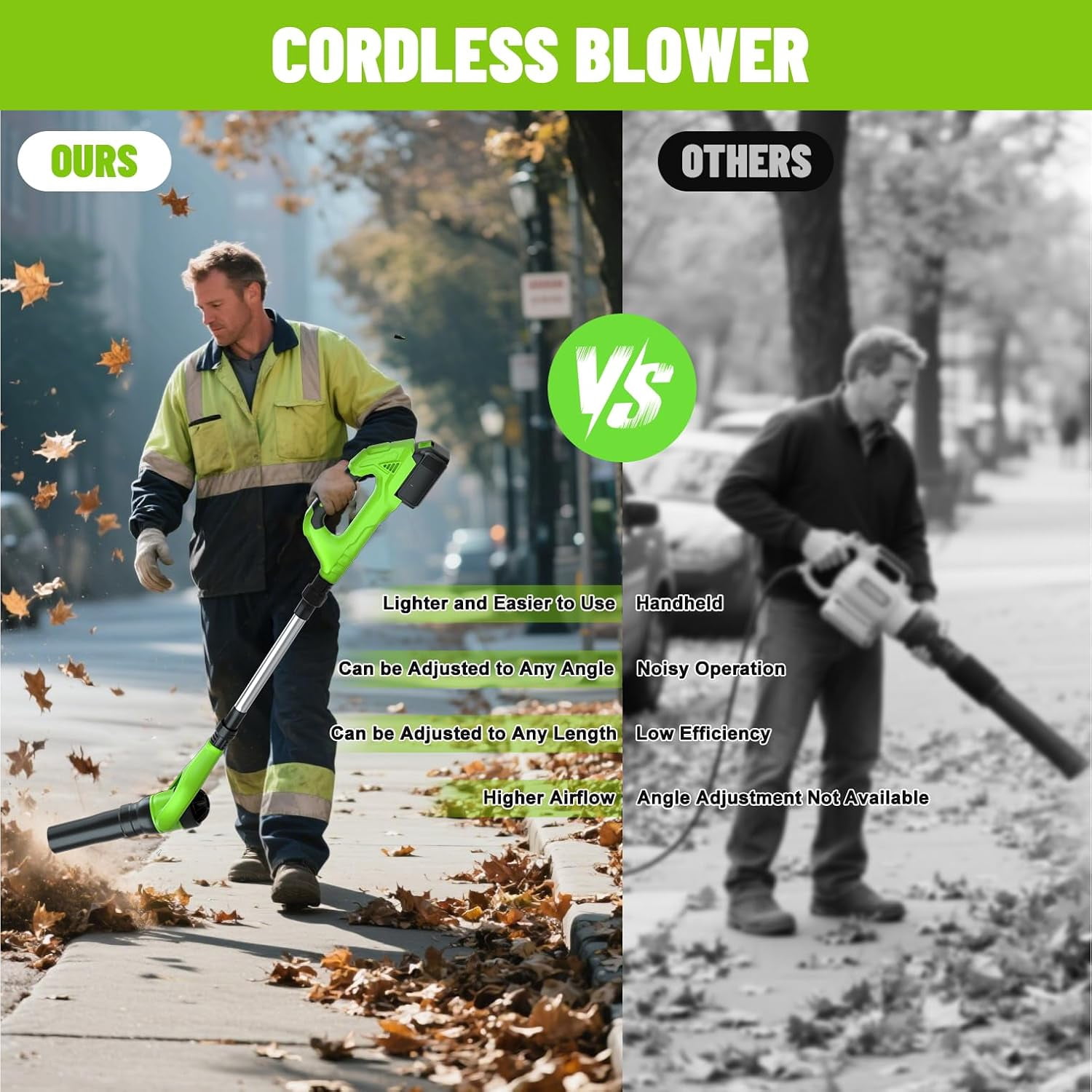 AP Leaf Blower Cordless,40V Electric Leaf Blower Cordless with 2 Batteries,Adjustable 300° Multi-Angle Rotation Nozzle 3 Speed Modes 500CFM/180MPH for Lawn Care,Patio, Dust, Leaves,Yard,Car,Gutter
