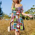 thumbnail image 4 of Vestido de manga corta con estampado navideño para mujer, vestido de fiesta, vestido de verano para mujer, 4 of 7