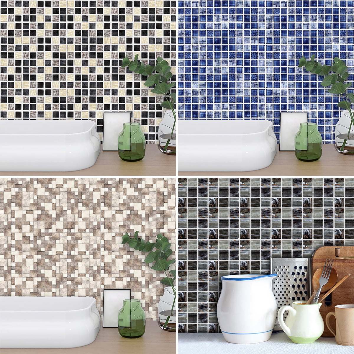 DIY Mosaic Sticker Kitchen Tile Stickers Bathroom Self-adhesive Wall Decor Home 