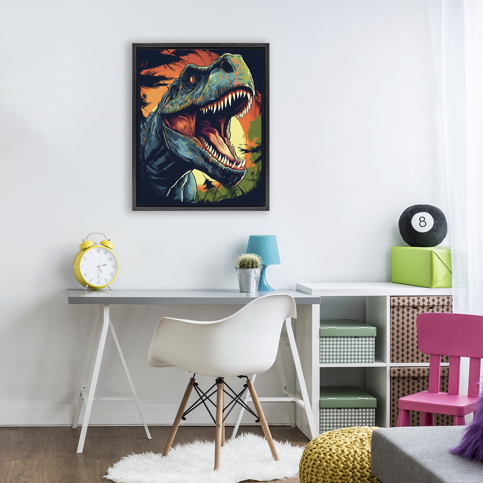 Stupell Industries Dino Roar at Sunset Black Framed Floater Canvas Wall Art, design by Creative Studio