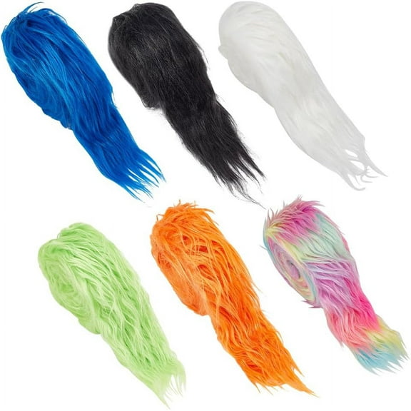 1set 6 pcs Faux Fur Fabric Ribbon Fuzzy Craft Fur Shaggy Plush Faux Fur Fabric Plush Fake Fur Crafts Ribbon for Cosplay Christmas Decoration Craft Costume（2 x 62 Inch Each Roll）