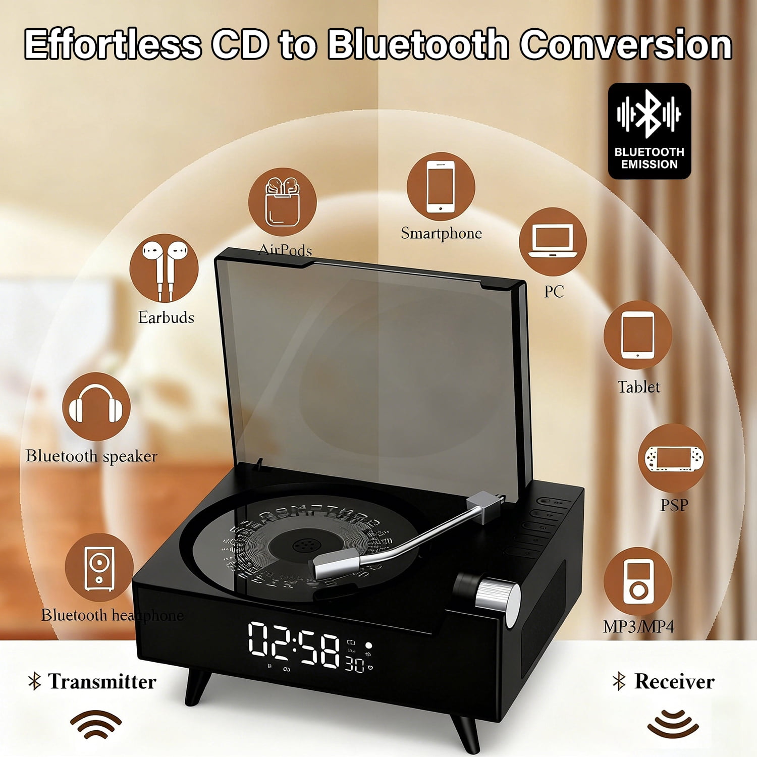 ST-CARE Rechargeable Vintage Portable CD Player with Bluetooth for Home, Black