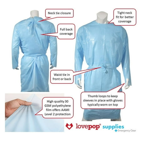 Level 2 Isolation Gown, Blue, Pack of 10