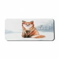 thumbnail image 1 of Fox Computer Mouse Pad, Fine Art Winter Design Watercolor Drawing of Animal, Rectangle Non-Slip Rubber Mousepad X-Large, 35" x 15" Gaming Size, Blue Grey Burnt Orange, by Ambesonne, 1 of 2