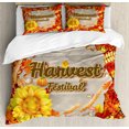 thumbnail image 1 of Harvest Duvet Cover Set King Size, Harvest Festival Poster Design with Vibrant Autumn Leaves and Sunflower, Decorative 3 Piece Bedding Set with 2 Pillow Shams, Orange Yellow Brown, by Ambesonne, 1 of 3