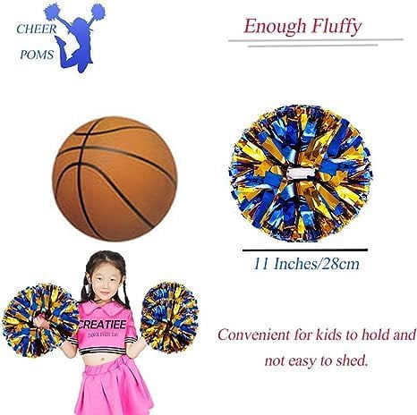 Metallic Cheerleading Pom Poms, 6Pcs Cheerleaders Cheer Pom Poms with Baton Handle, Cheering Squad Hand Flower