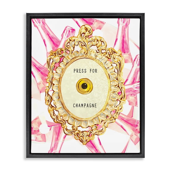 Champagne Doorbell with Pattern Black Framed Floater Canvas Wall Art, design by Ziwei Li
