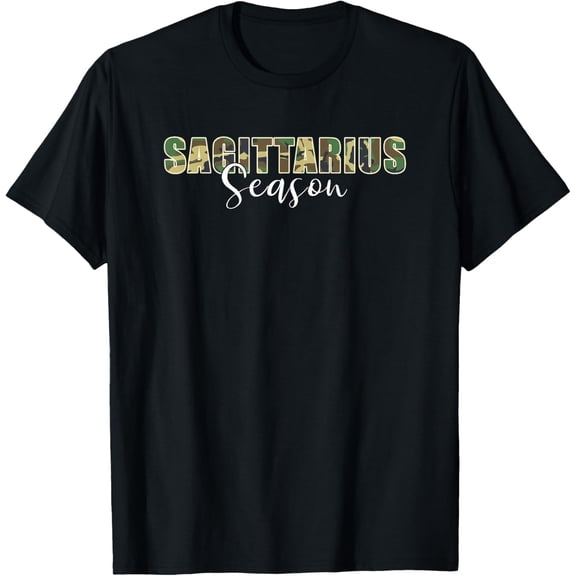 Sagittarius Season Camo Zodiac Birthday Theme T-ShirtMen's and women's gift, black and white T-shirt, size: Extra large S-4XL