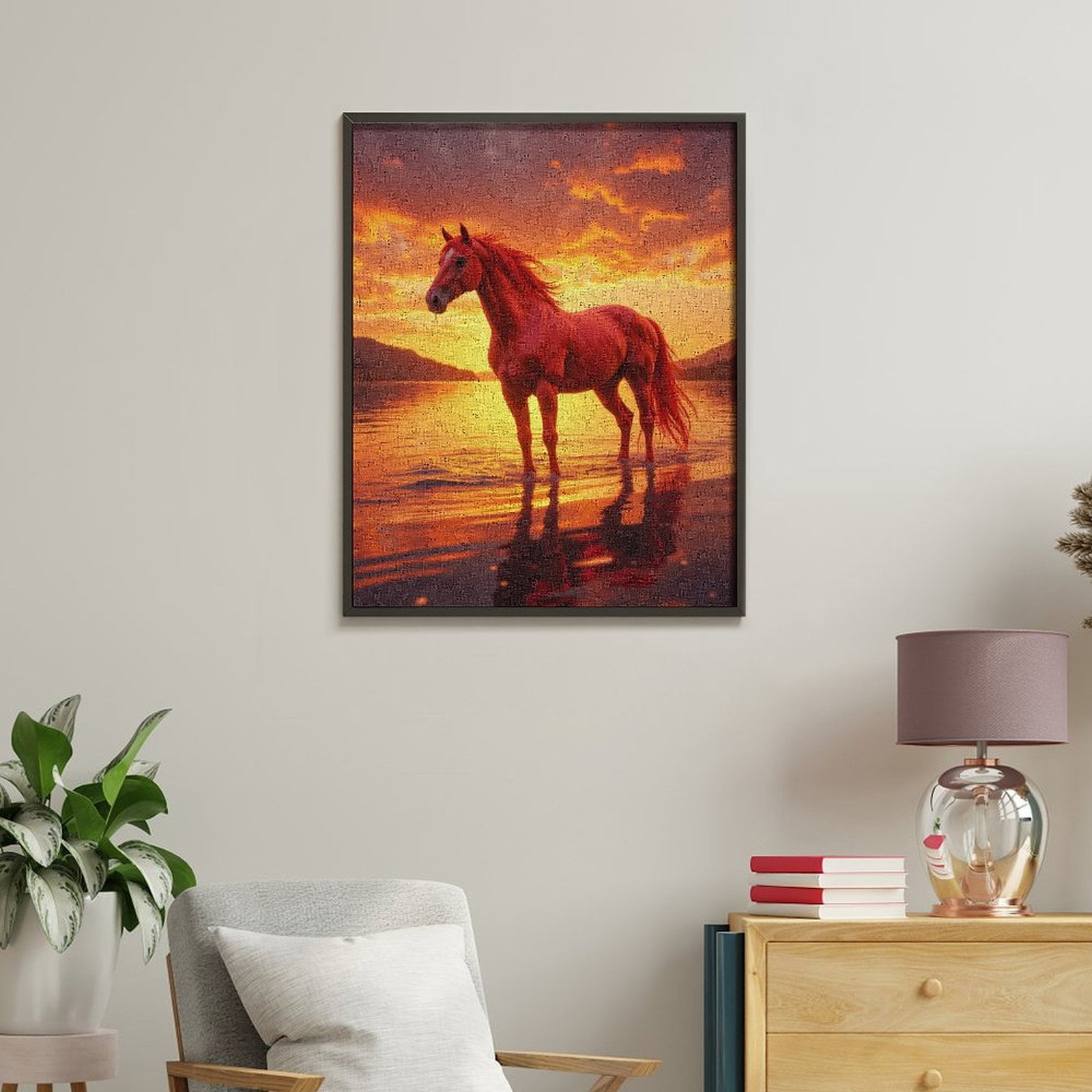 Paint By Numbers Kit for Adults Beginner - DIY Fiery Horse Sunset Reflection Lake Canvas Painting Kits for Adults, Frameless Paint By Number for Adults for Home Wall Decor 16x20 Inch