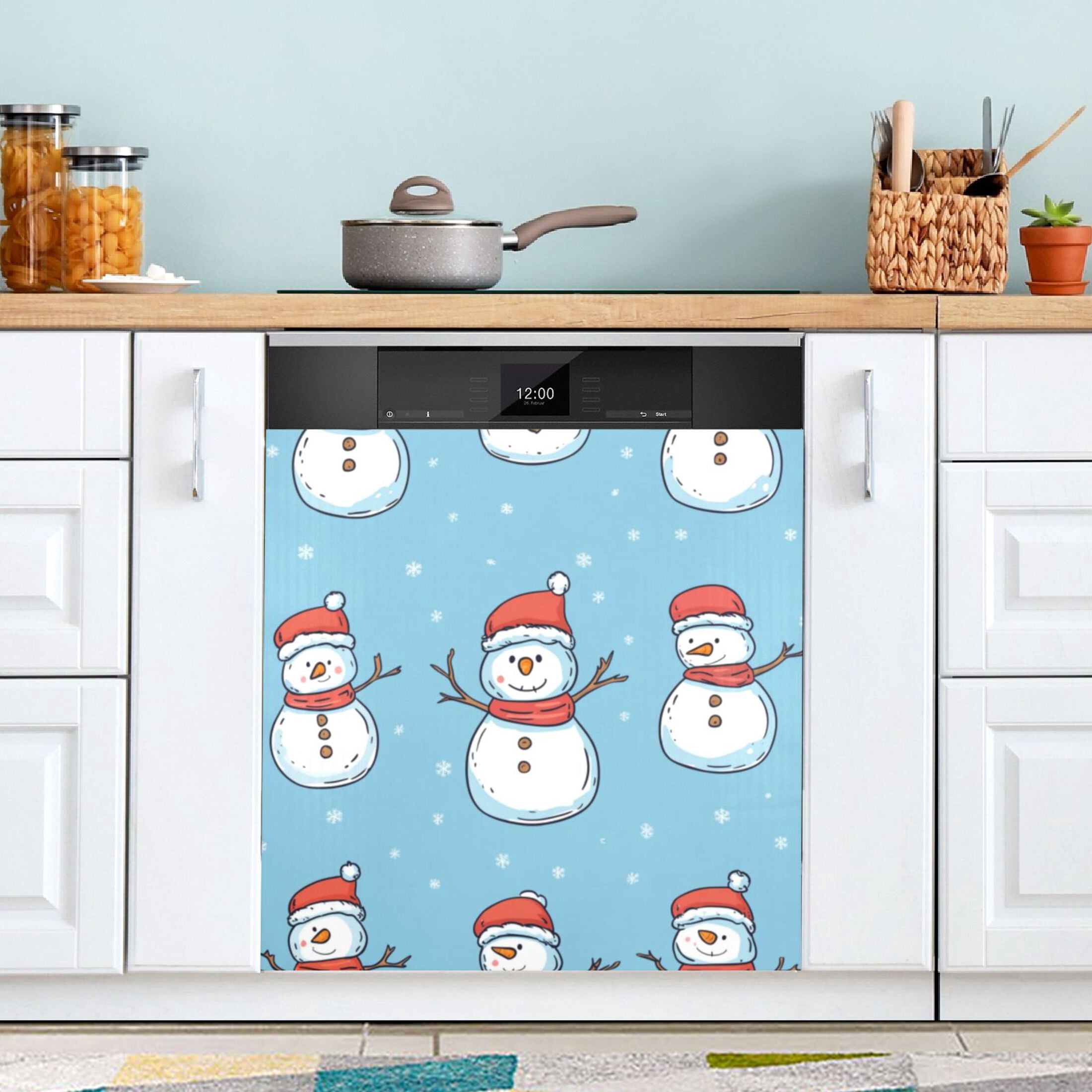 Dishwasher Magnetic Sticker 23x26 Inch Refrigerator Magnetic Sticker Washing Machine Magnetic Sticker Kitchen Panel Magnetic Sticker Home Decor Christmas Beautiful Snowman