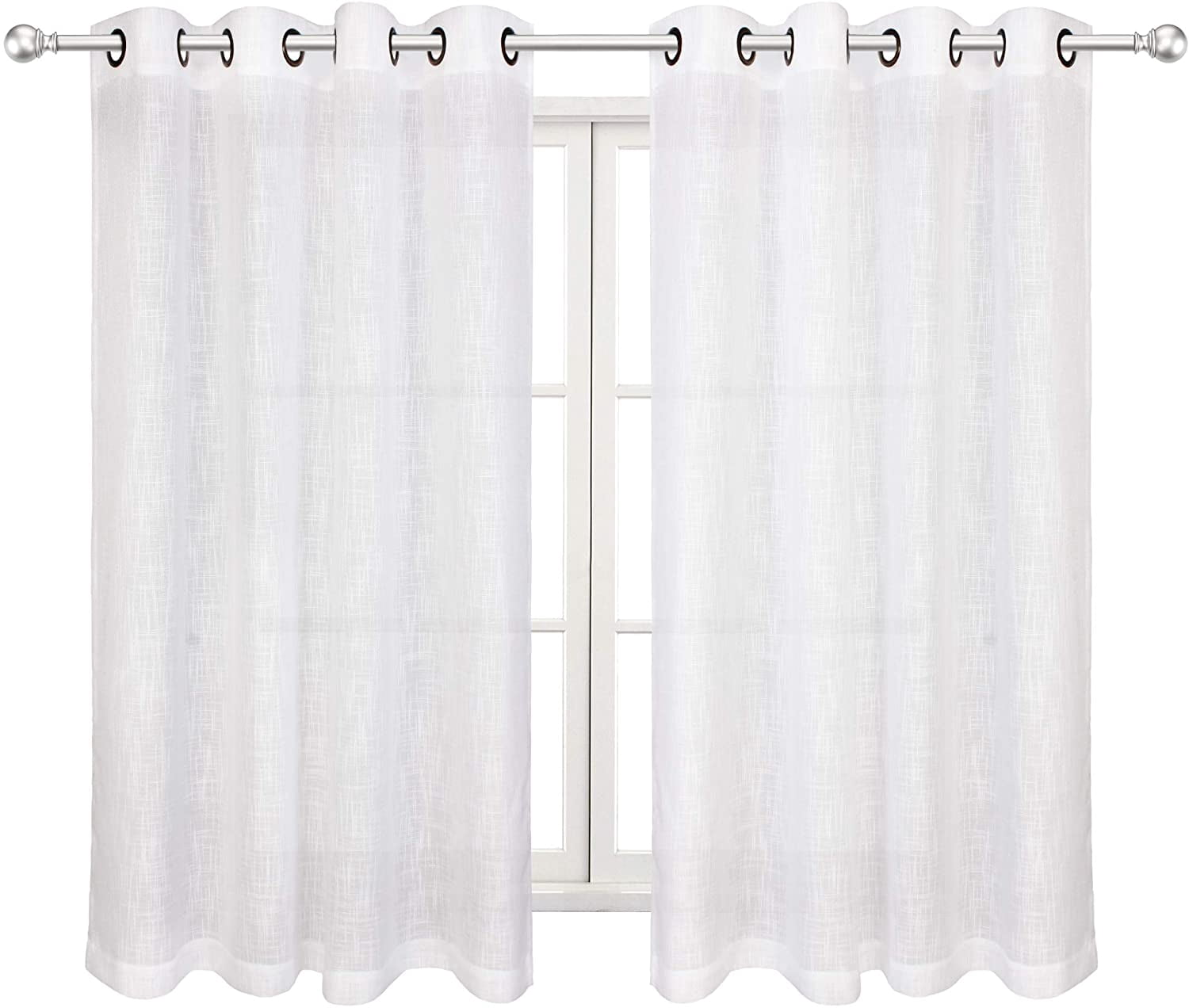 Bailu Linen Textured Semi Sheer Curtains for Bedroom 63 Inch Length Draperies Curtains Bronze Grommet (52''W x 63''L, 2 Panels,White)