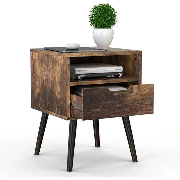 Rustic Nightstand with Drawer - Wood End Table for Bedroom & Living Room, Small Side Table with Storage, Farmhouse Bedside Table, Sturdy Accent Table