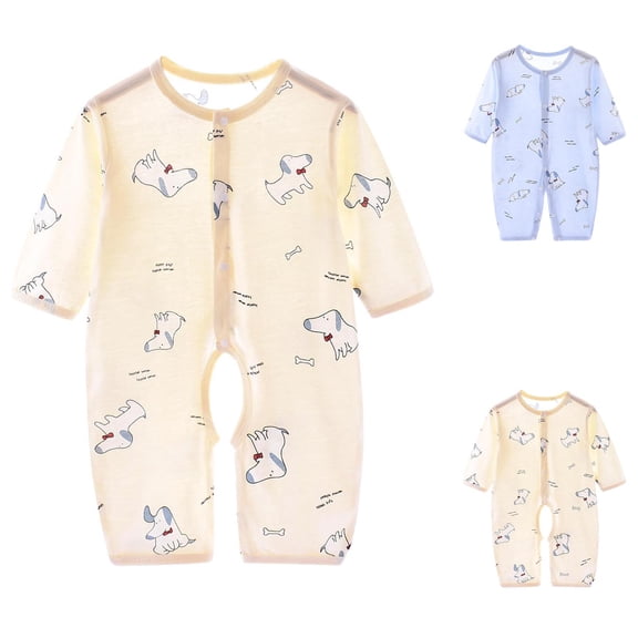 SROBPTY Newborn Boys Girls Print Long Sleeve Romper for 0-12M Summer Blue, 3-6 Months
