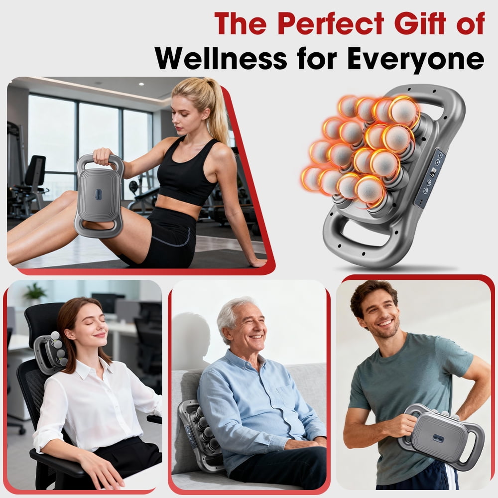 16 Head Massage Gun Deep, 2026 Upgrade 16-Drive Back Muscle Massager with 9 Modes & 9 Intensities, Quiet Powerful Waist Back Massager Set for Shoulders, Legs, Foot, Body Muscle