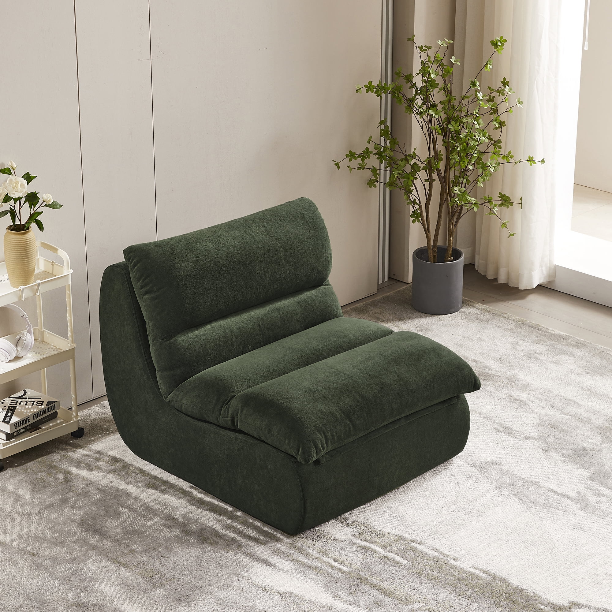 ConToose Green Cloud - like Lazy Sofa, Cozy Reading Retreat Lounge Chair, Ultra Soft Velvet Fabric Bean Bag Chair for Adults, Ideal Reading Spot with Ottoman for Living Room, Bedroom