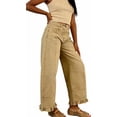 thumbnail image 3 of sicmoss Women's Khaki Cotton Barrel Jeans Y2K Wide Leg Baggy Ruffle Hem with Pockets, 3 of 7