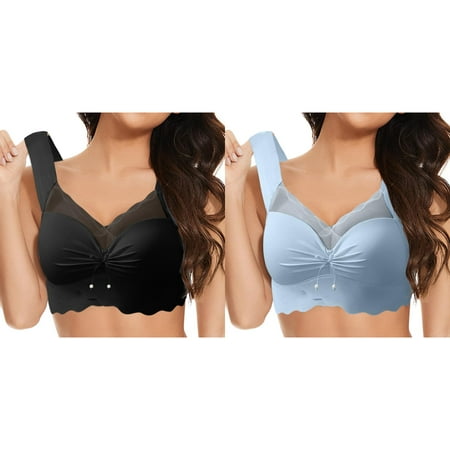 LUOGENLI Women Bralette Lace Women s Front Side Buckle Lace Edge without Steel Ring Movement Seamless Gathering Adjustment Yoga Sleep Large Bra 2Pcs Women Bras Comfortable Set XXL
