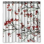 YKCG Winter Season Landscape Clusters of Red Rowan Berry under the Snow Shower Curtain Waterproof Fabric Bathroom Shower Curtain 66x72 inches