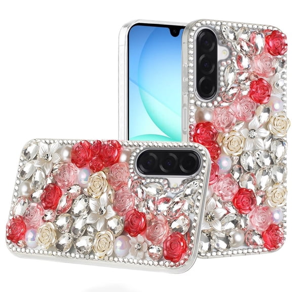 For Samsung A17 5G Rose Flower Full Diamond Bling Stones - Red