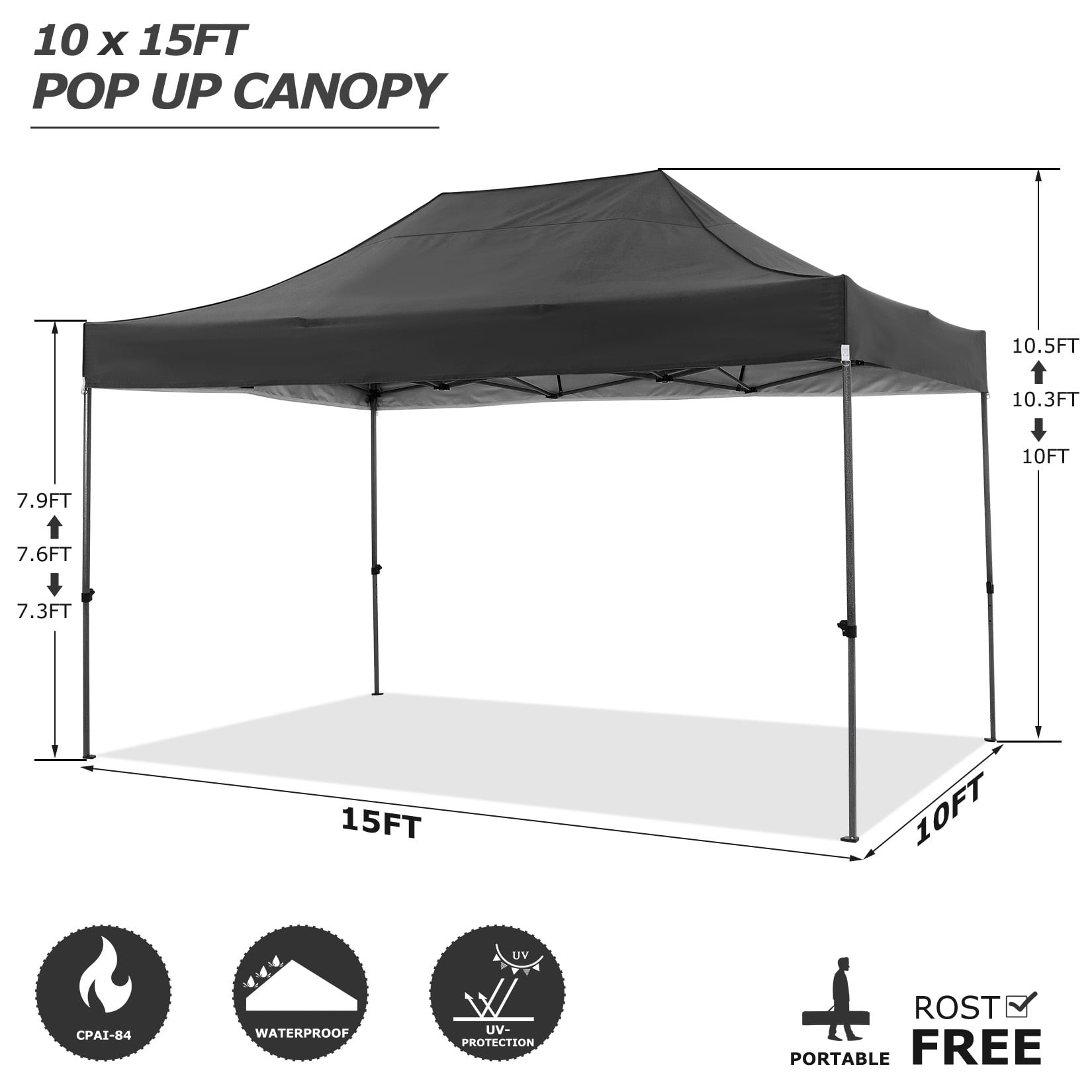 COBIZI 10x15FT Heavy Duty Pop Up Canopy Tent with 4 Sidewalls, Waterproof & Windproof, Easy Setup Outdoor Shelter for Weddings, Parties & BBQ, Includes Stakes, Sandbags, Ropes & Carry Bag, Black