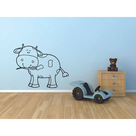 Cute Cow Cows Eating Farm Barn Animal Cartoon Wall Sticker Art Decal for Girls Boys Children Room Bedroom Nursery Kindergarten House Fun Home Decor Stickers Wall Art Vinyl Decoration Size (8x10 inch)