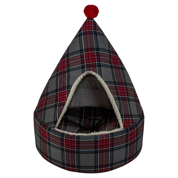 Vibrant Life Cozy Hideaway Pet Bed, Gray Plaid
