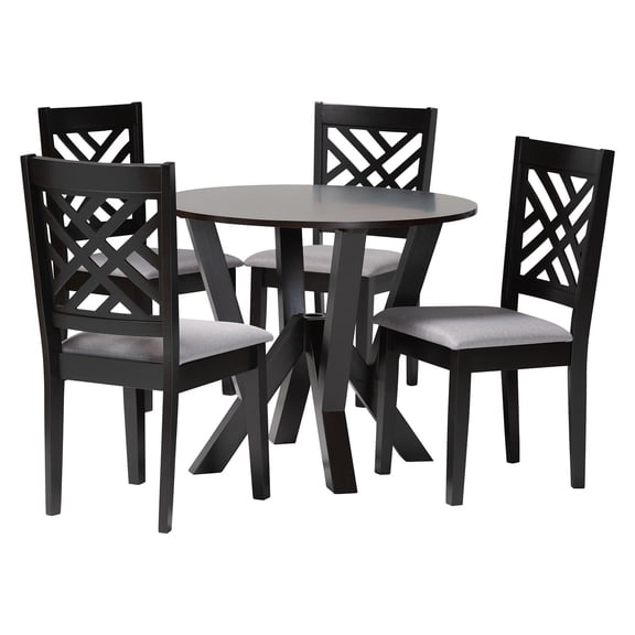 Baxton Studio Elise Gray Fabric and Dark Brown Finished Wood 5-Piece Dining Set