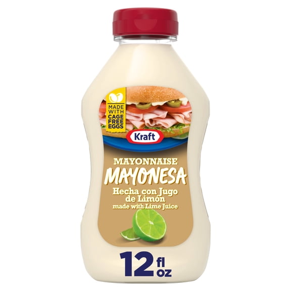 Kraft Mayonnaise Made with Lime Juice, 1 Bottle, for Easy Spreading and Dipping, Made with Cage Free Eggs, 12 fl oz