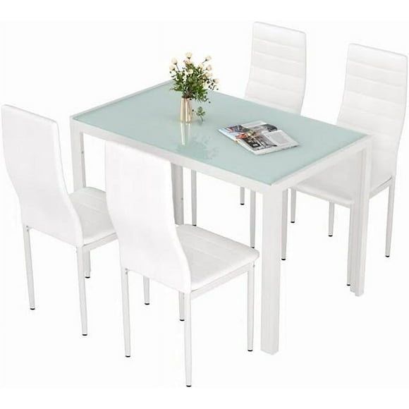 Modern White Dining RoomTable Set of 4 - Perfect for Small Spaces - Upholstery Faux Leather - Sleek and Stylish Design - Ideal for Kitchen, and Breakroom (Set of 4 with tableWhite)