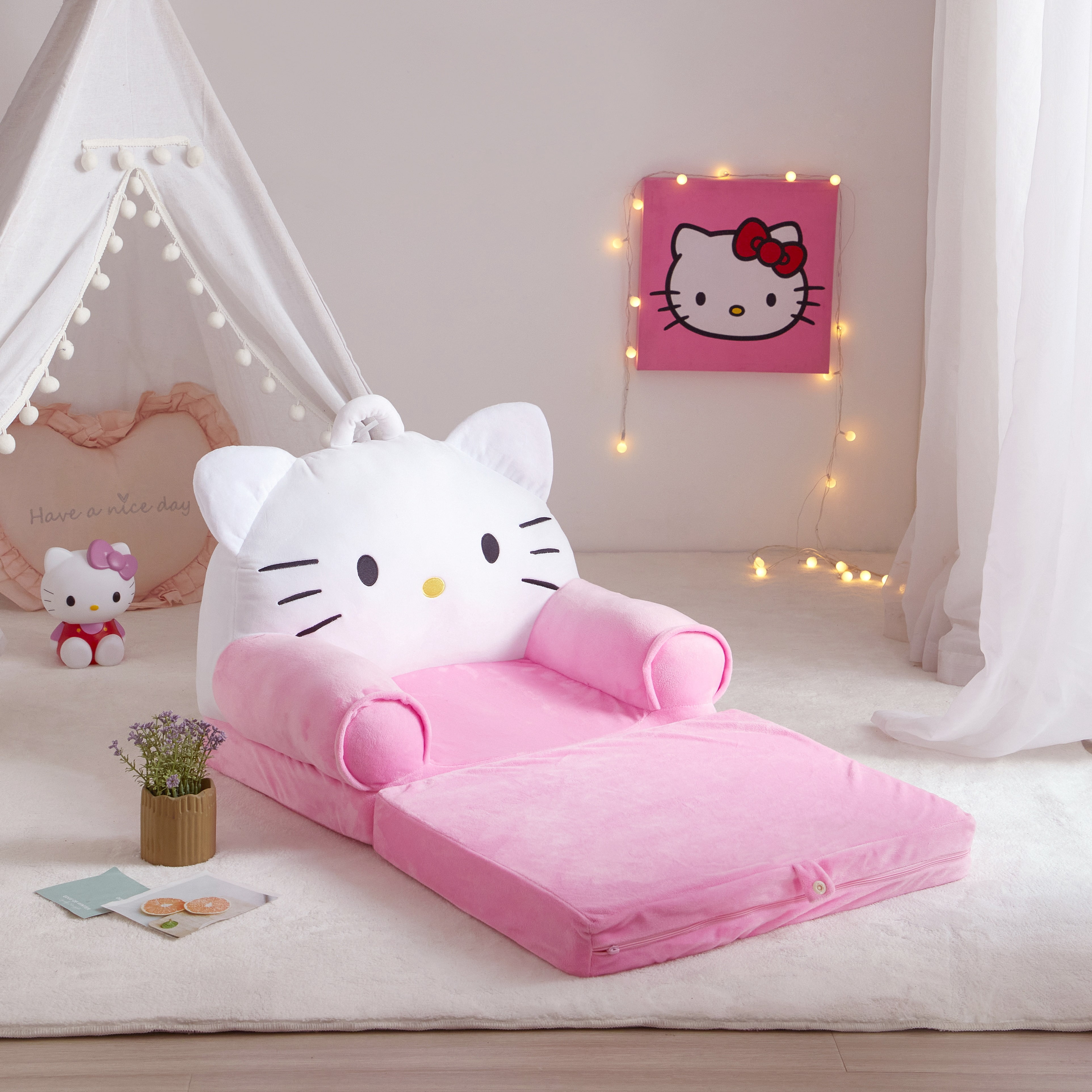 Toddler Hello Kitty Pink & White Polyester 2-in-1 Flip Out Chair