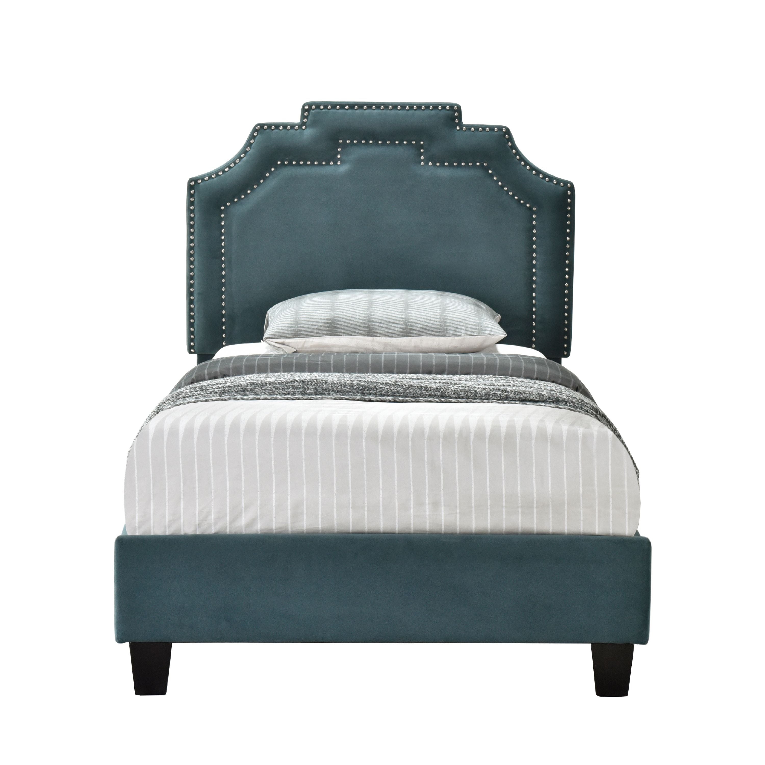 HomeFare Shaped AllInOne Upholstered Twin Bed in Jasper Blue