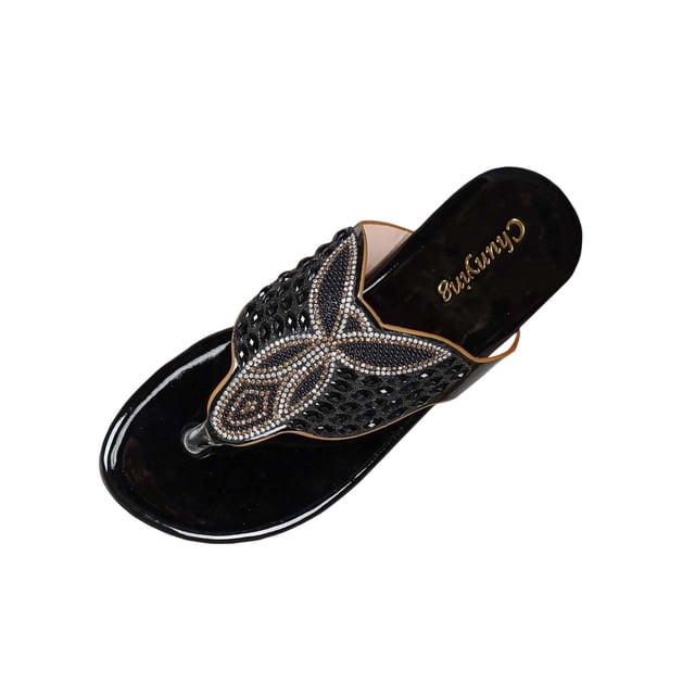 Tauxra Women's Rhinestone Flat Sandals for Women Plus Size Boho Flops Spring Summer Comfort Beach Shoes