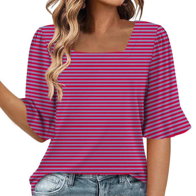 Blusas de Manga Corta para las Mujeres, Moda Verano Impreso, Blusas de Cuello Redondo, Chaqueta de Manga Corta para las Mujeres